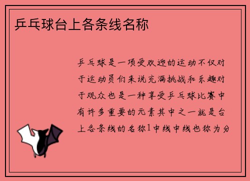 乒乓球台上各条线名称