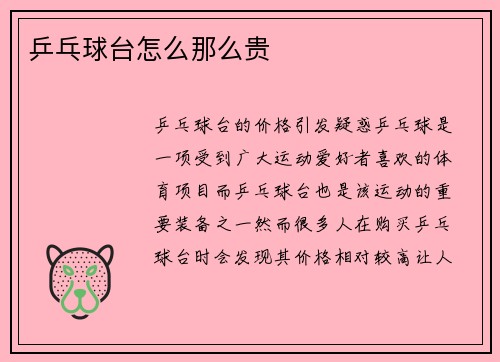 乒乓球台怎么那么贵