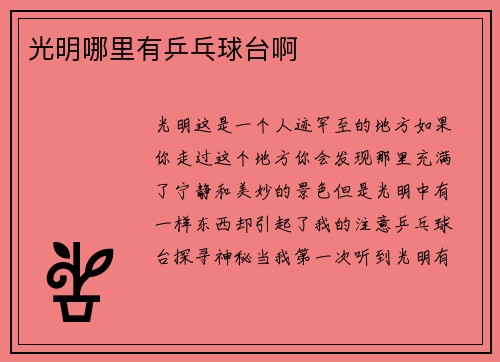 光明哪里有乒乓球台啊